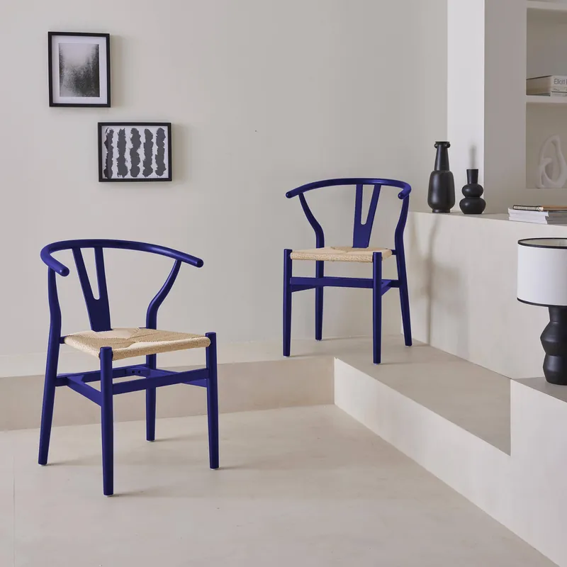 Silla de madera con asiento de cuerda, set de 2 - Sillas de comedor