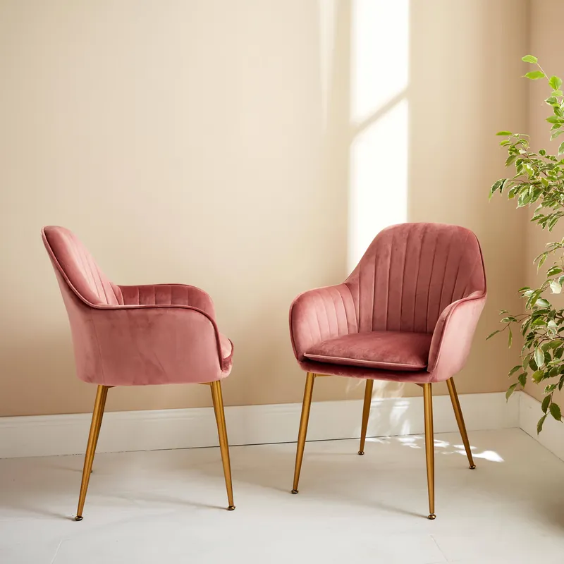 Sillón de terciopelo con patas de metal, set de 2 - Sillas de comedor
