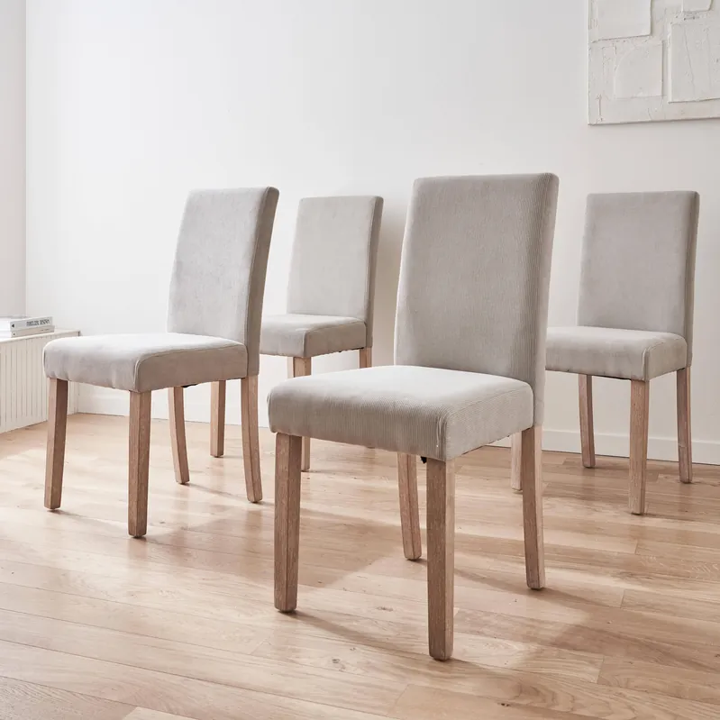 Silla de madera y terciopelo de pana fina, set de 4 - Sillas de comedor