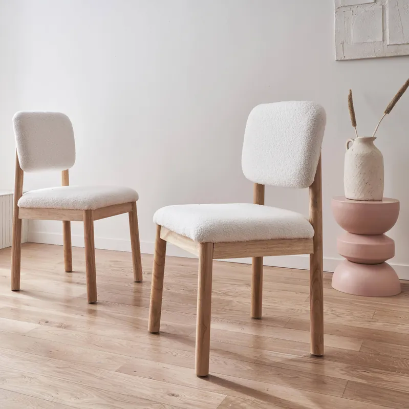 Sillas de madera de hevea y borreguito, set de 2 - Sillas de comedor