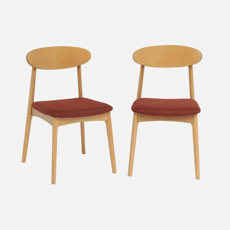 Silla vintage de madera de hevea natural y tela, set de 2 - Sillas de cocina