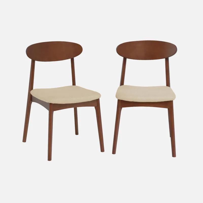 Silla vintage de madera de hevea nogal y tela, set de 2 - Sillas de cocina