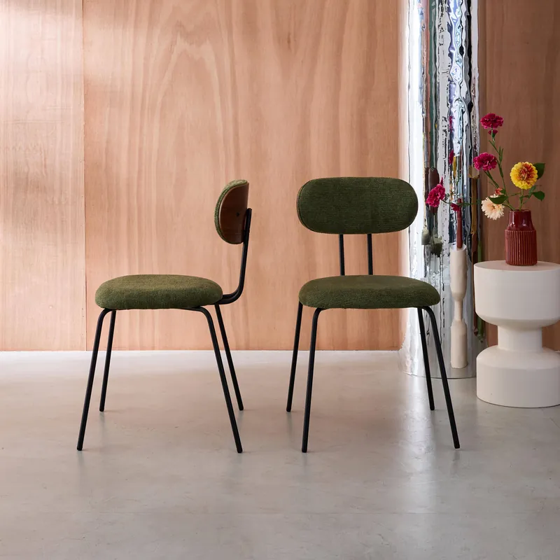 Silla decoración madera curvada teñida nogal y tela repelente al agua, set de 2 - Sillas de comedor