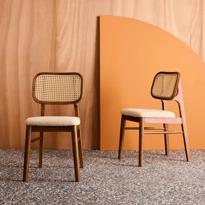 Silla vintage de madera de hévea y borreguito, set de 2 - Sillas de comedor