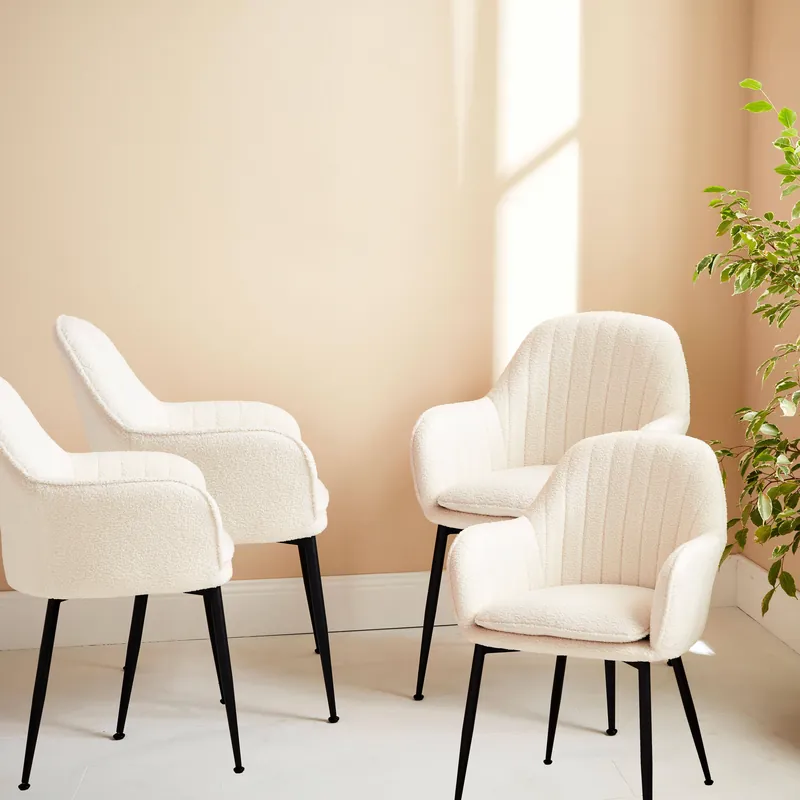 Sillón borreguito con patas de metal, set de 4 - Sillas de comedor