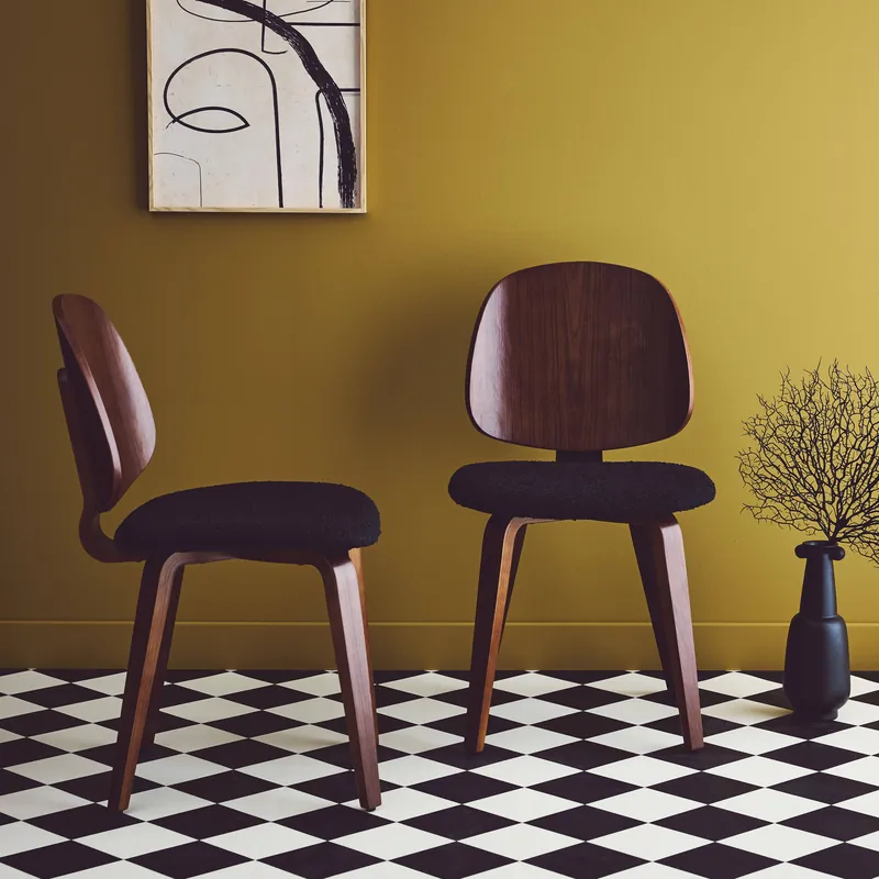 Silla curvada de madera y borreguito, set de 2 - Sillas de comedor
