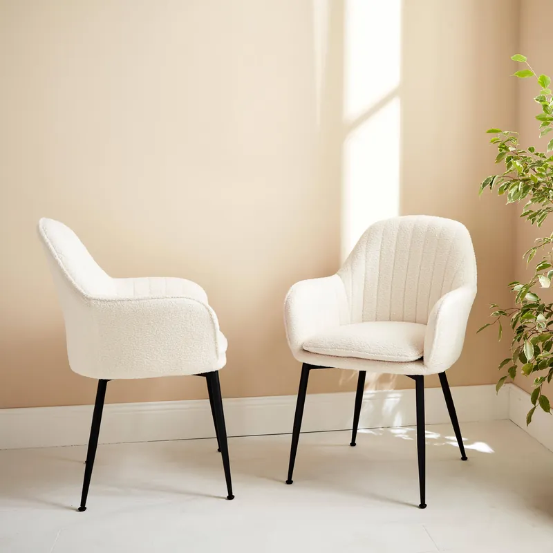 Sillón borreguito con patas de metal, set de 2 - Sillas de comedor