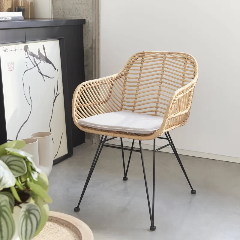 Sillón de ratán natural y metal - Sillas de cocina