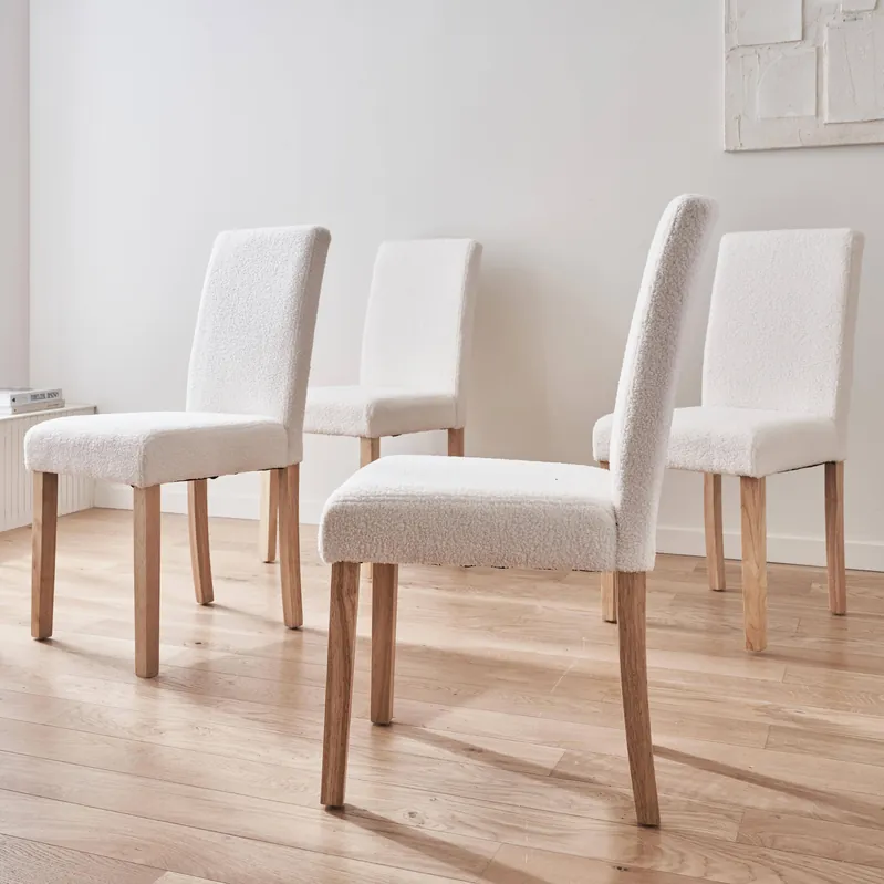 Silla de madera de hevea y borreguito, set de 4 - Sillas de comedor