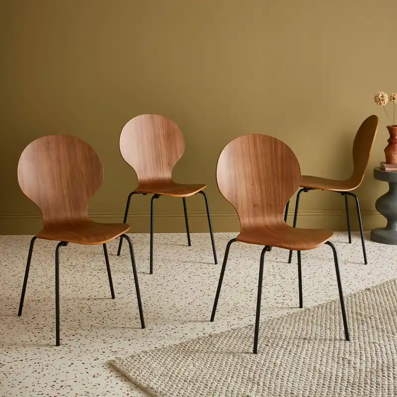 Sillas apilables retro, madera y contrachapado, set de 4 - Sillas de comedor