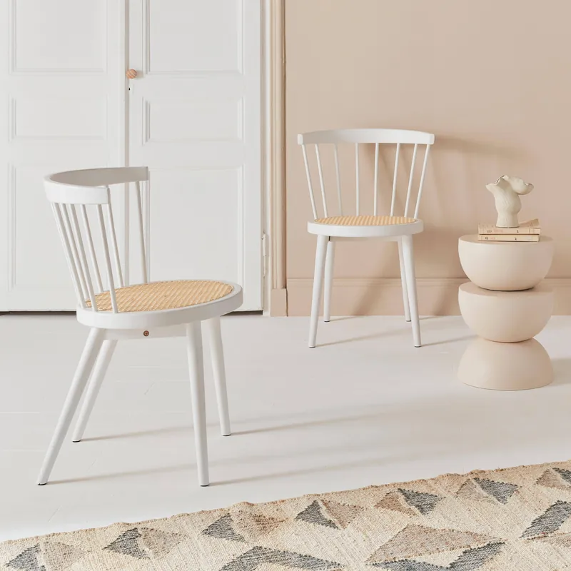 Silla de madera y caña, set de 2 - Sillas de comedor