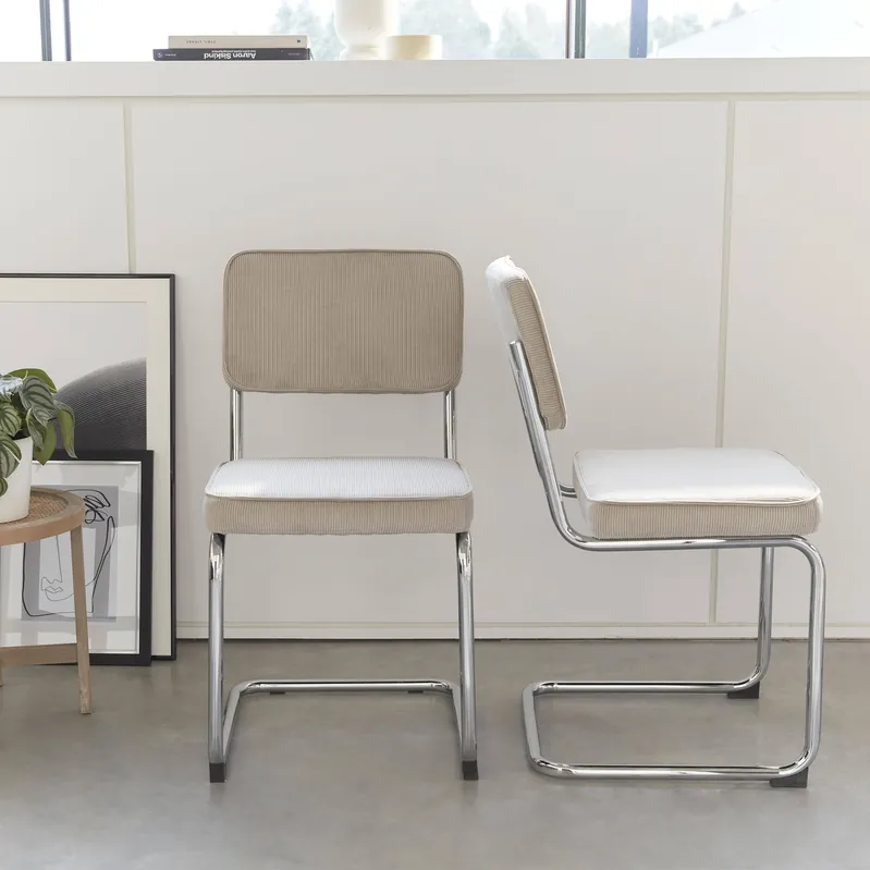 Silla cantilever de pana, set de 2 - Sillas de comedor