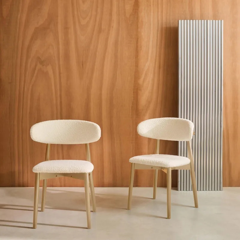 Silla de madera de hevea y tejido borreguito, set de 2 - Sillas de comedor