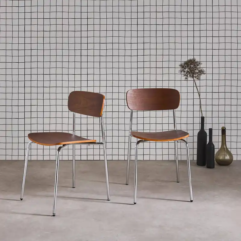 Silla vintage de metal y contrachapado, set de 2 - Sillas de cocina