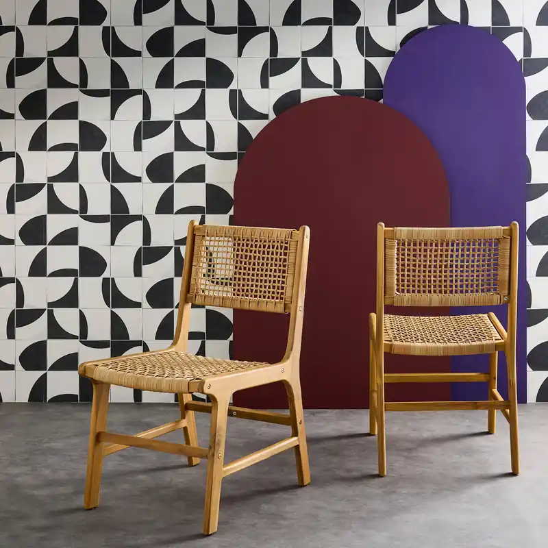 Silla de caña y madera, set de 2 - Sillas de jardín