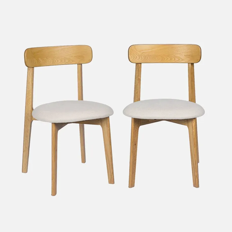 Silla vintage de madera de hevea en tono natural y tejido texturizado, set de 2 - Sillas de cocina
