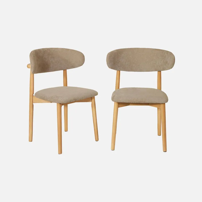 Silla de madera de caucho natural y tela de chenilla, set de 2 - Sillas de cocina