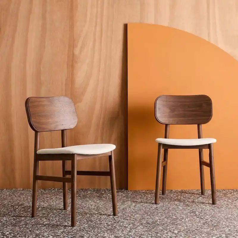 Silla vintage de madera de hevea y tela, set de 2 - Sillas de comedor