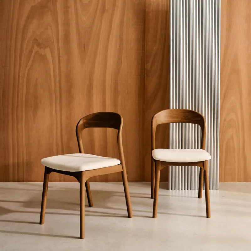Silla vintage de madera de hevea y tela, set de 2 - Sillas de comedor