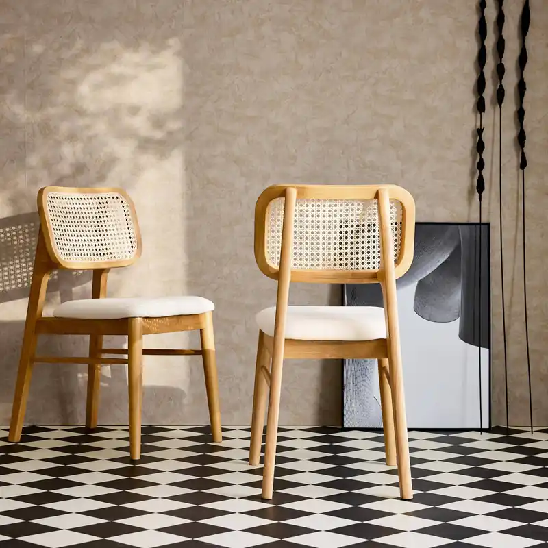 Silla bohemia de madera de hevea y rejilla, set de 2 - Sillas de comedor