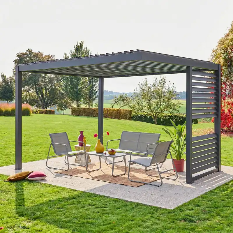 Pérgola bioclimática de aluminio y acero con lamas orientables y persiana integrada, 3,5x3,5m - Pérgolas bioclimáticas