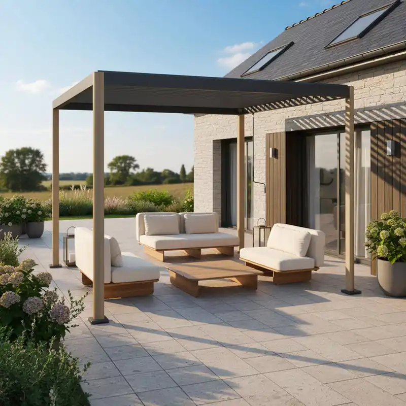Pérgola bioclimática 3x3m de aluminio y acero con lamas orientables y pies redondeados - Pérgolas bioclimáticas