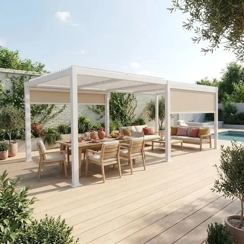 Pérgola bioclimática de aluminio y acero 3x6m con 2 toldos de 3m - Pérgolas bioclimáticas