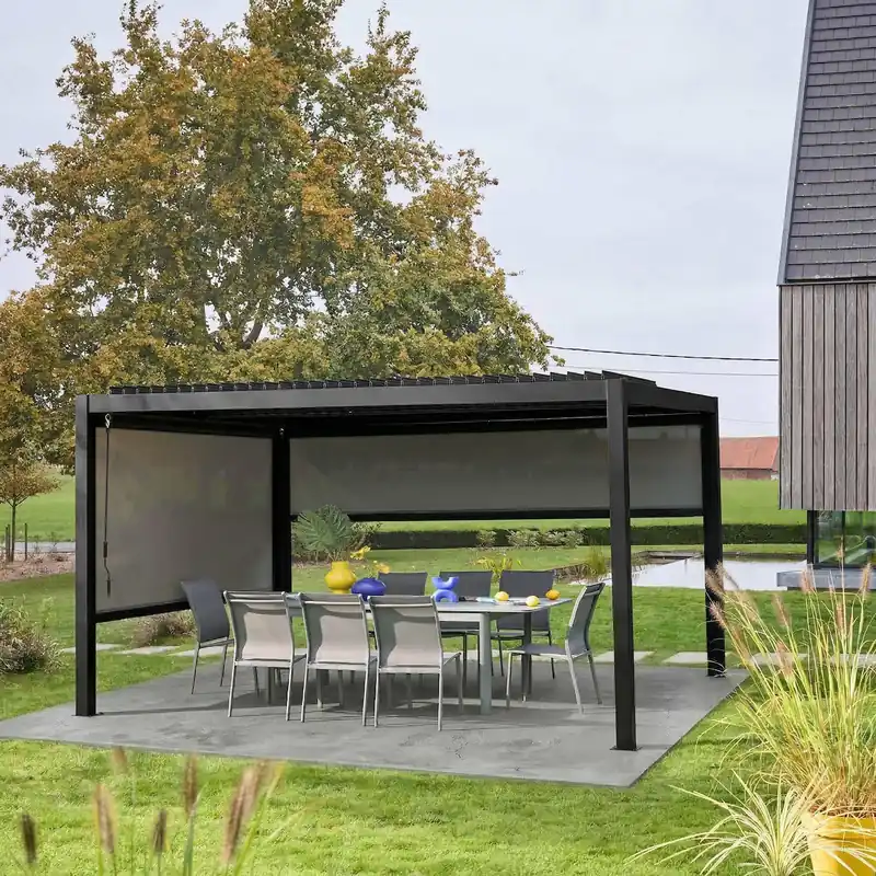 Pérgola bioclimática aluminio y acero 3x4m con toldo de 3m + toldo de 4m - Pérgolas bioclimáticas