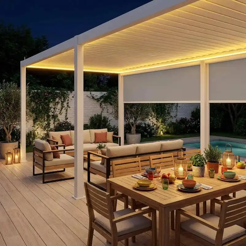 Pérgola bioclimática 3x6m eléctrica de aluminio con LED + 2 toldos de 3m - Pérgolas bioclimáticas