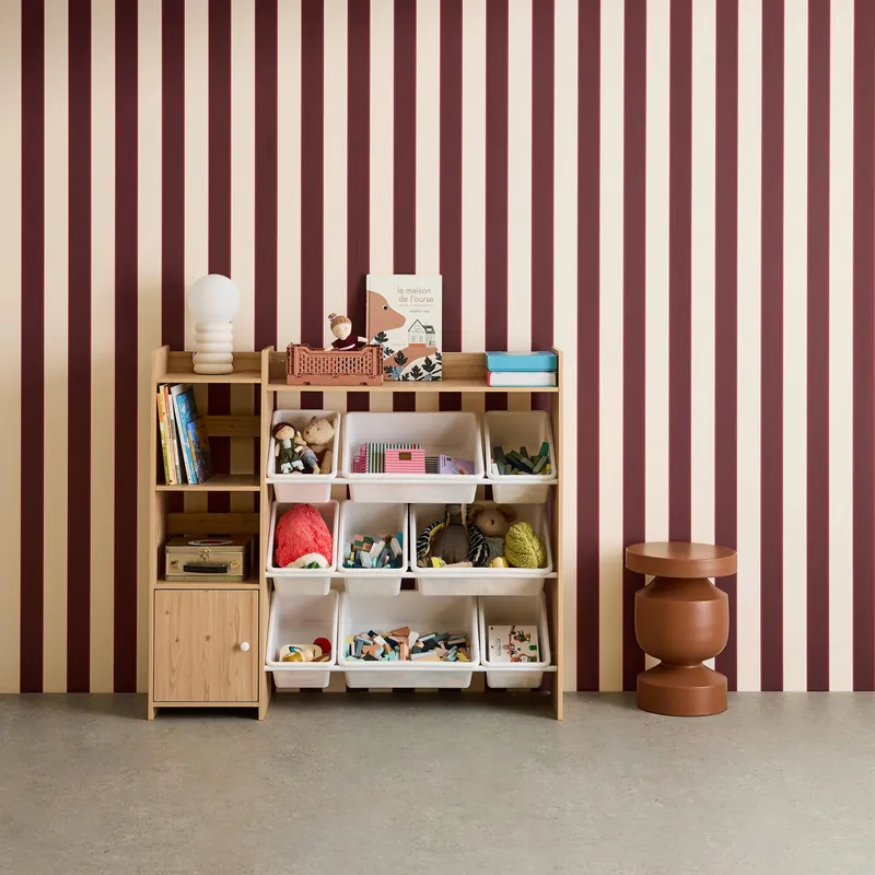 Mueble para niños con 9 cubos, 4 estantes y 1 puerta - Almacenamientos para cuartos infantiles