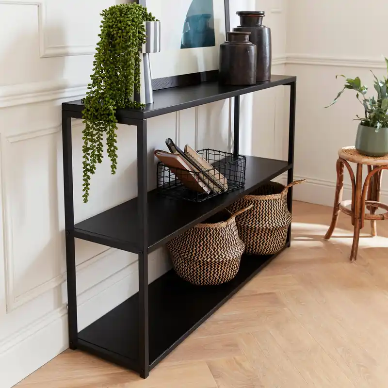 Estantería industrial baja de metal de 3 niveles, 120cm - Consolas y muebles de recibidor