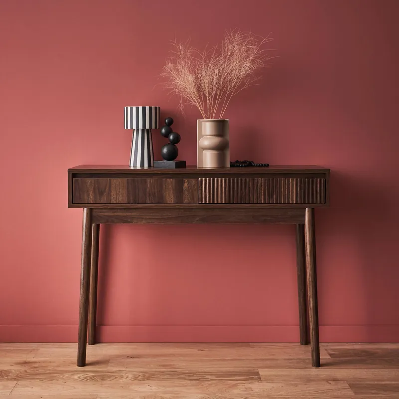 Consola con efecto madera de 2 cajones, 100cm - Consolas y muebles de recibidor