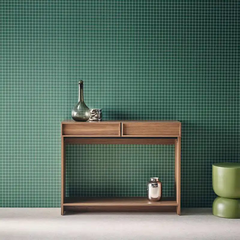 Consola efecto madera con 2 cajones y estante, 100cm - Consolas y muebles de recibidor