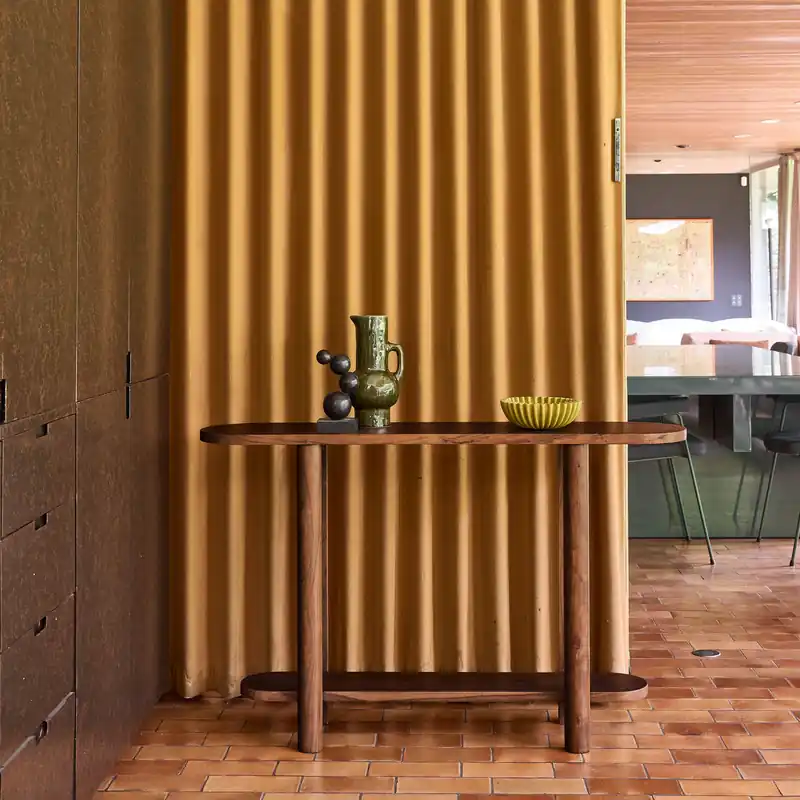 Consola ovalada de madera de acacia de 2 niveles - Consolas y muebles de recibidor