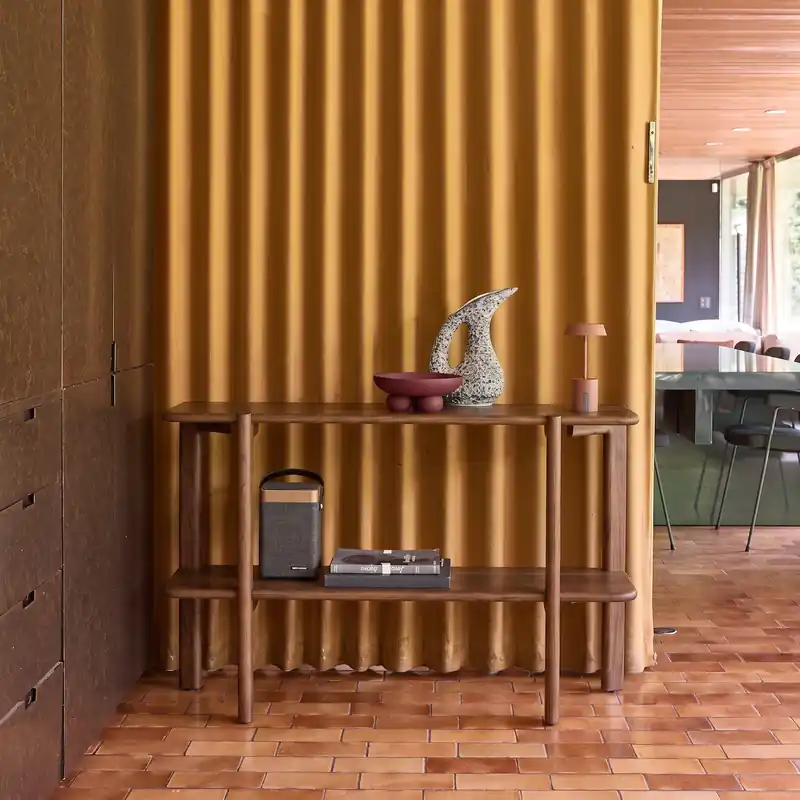 Consola exótica de madera de acacia con 1 estante - Consolas y muebles de recibidor