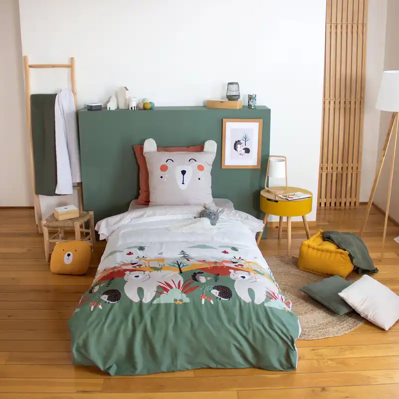 Ropa de cama de microfibra reversible impreso bosque de otoño, 1 plaza - Ropa de cama infantil