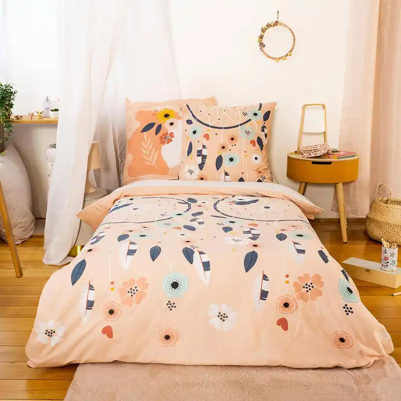 Ropa de cama de algodón reversible con estampado de atrapasueños y unicornio, 1 plaza - Ropa de cama infantil