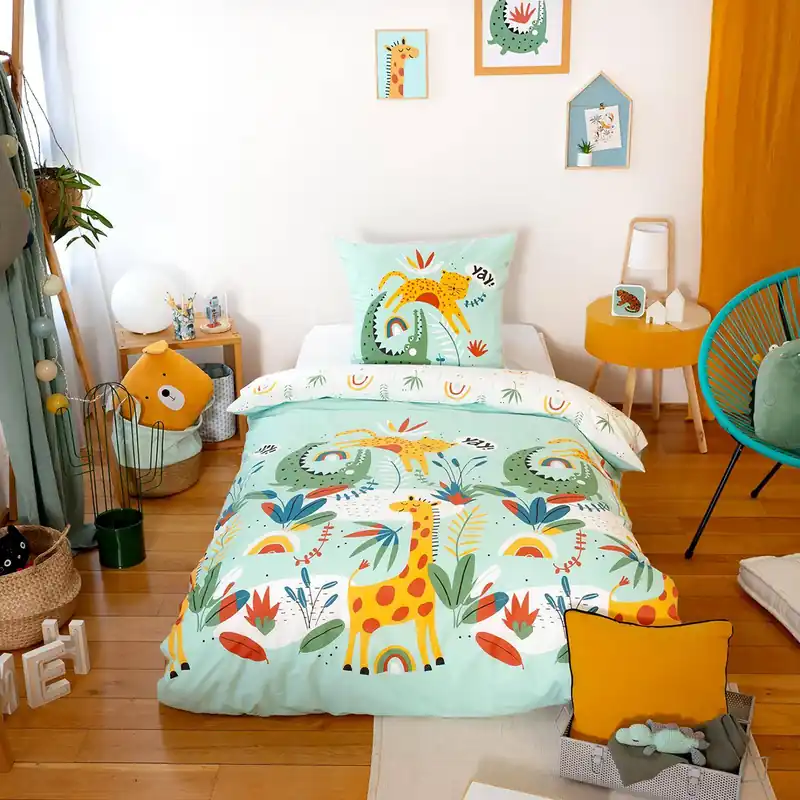 Juego de cama de algodón reversible estampado sabana/arcoíris, 140cm - Ropa de cama infantil