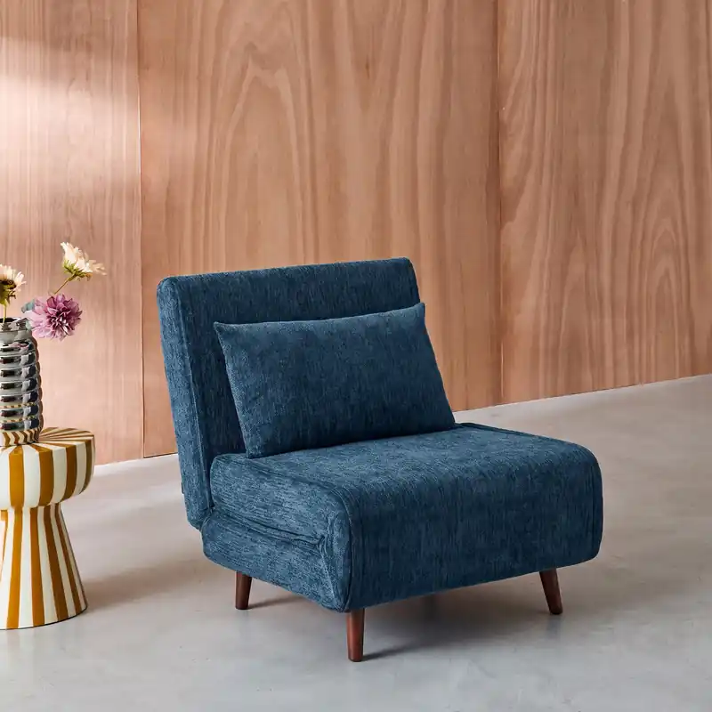 Sillón cama convertible de chenilla con patas de madera - Sillones