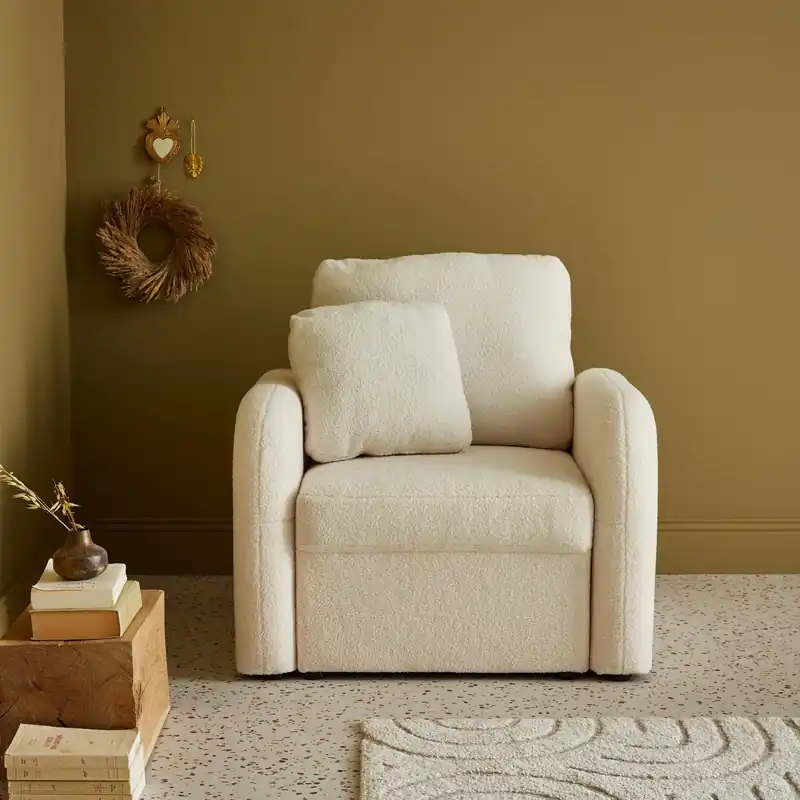 Sillón en tejido borreguito blanco, líneas redondeadas - Sillones