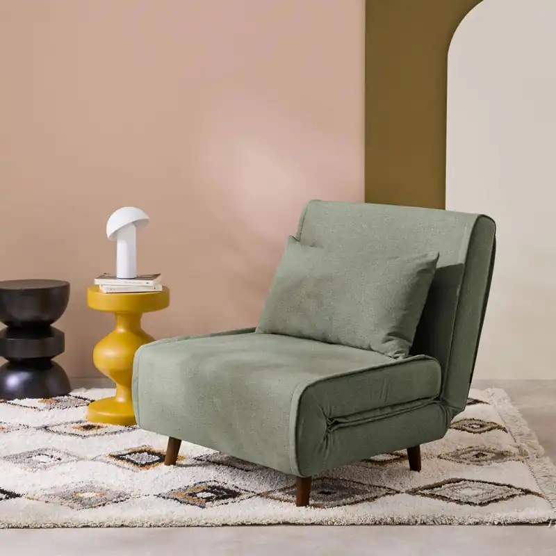Sillón cama convertible de tela con patas de madera - Sillones