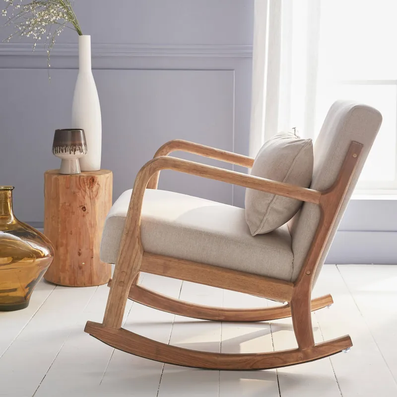 Mecedora estilo escandinavo de madera y tela - Sillones