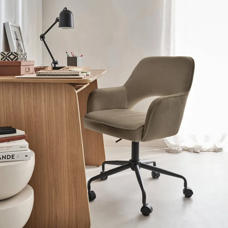 Silla de oficina con ruedas en borreguito y base negra - Sillas de Oficina