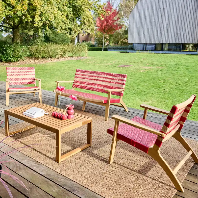 Conjunto de jardín de madera de acacia y resina, 4 plazas - Conjuntos de jardín y terraza
