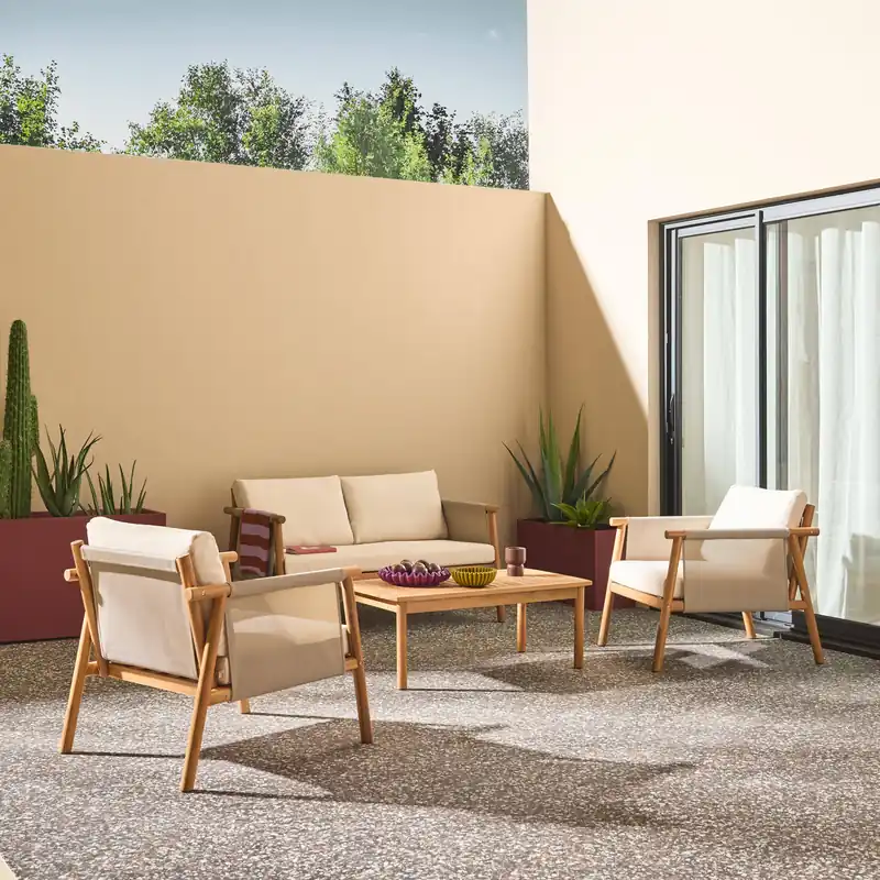 Conjunto de jardín de madera de acacia, 4 plazas - Conjuntos de jardín y terraza