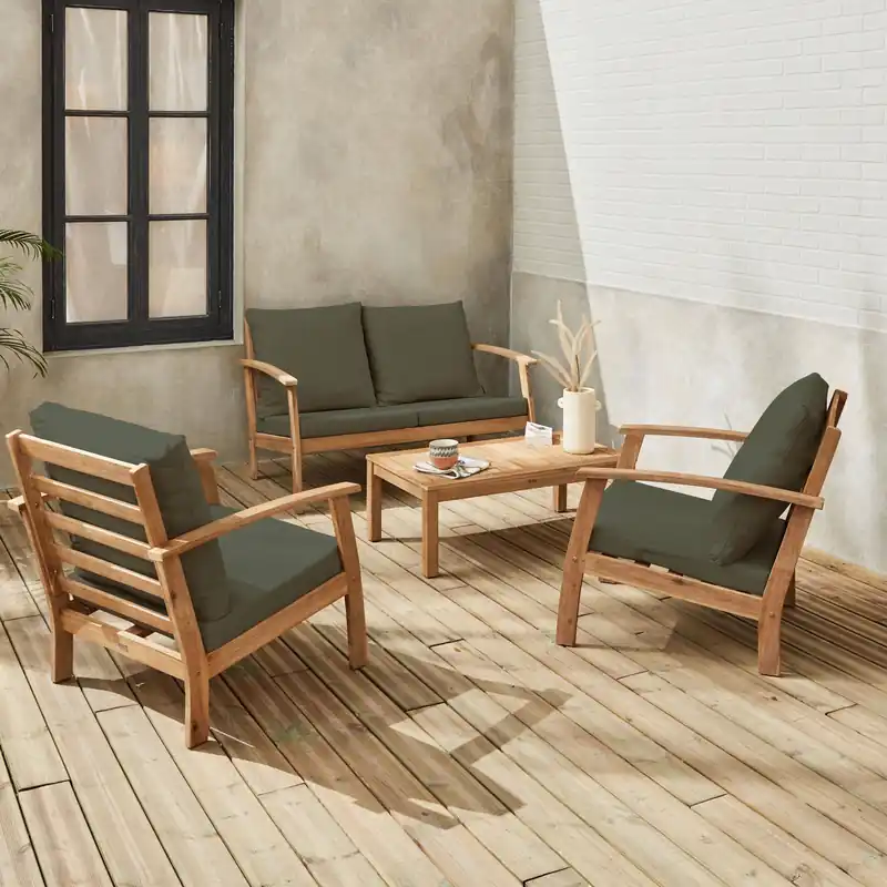 Conjunto de jardín de madera, 4 plazas - Conjuntos de jardín y terraza
