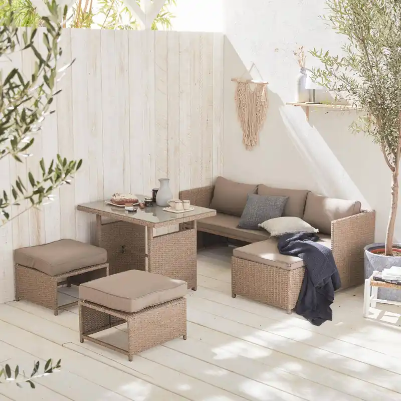 Conjunto de jardín de resina trenzada con mesa, 6 plazas - Conjuntos mesa y sillas de jardín