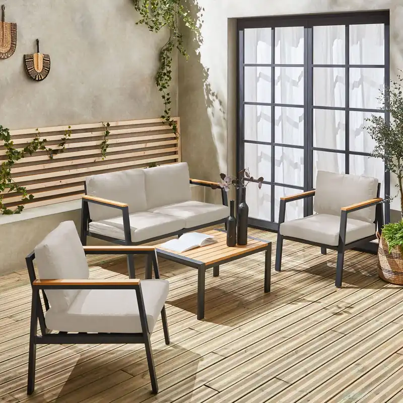 Conjunto de jardín de aluminio y polywood, 4 plazas - Conjuntos de jardín y terraza