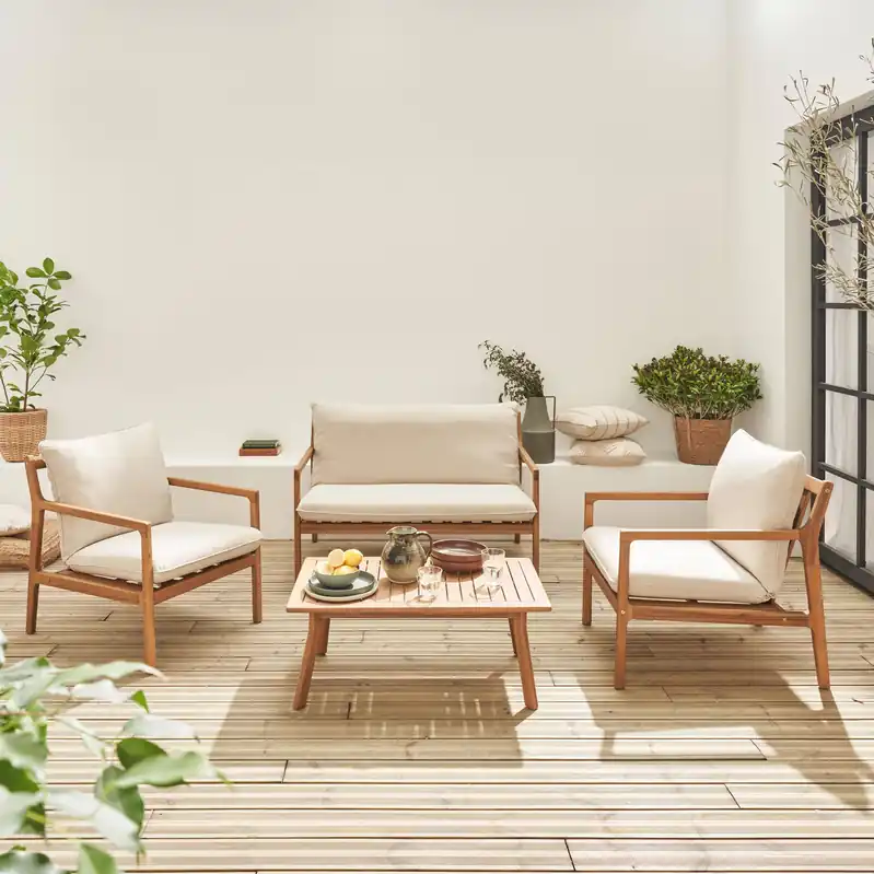 Conjunto de jardín de madera de 4 plazas - Conjuntos de jardín y terraza