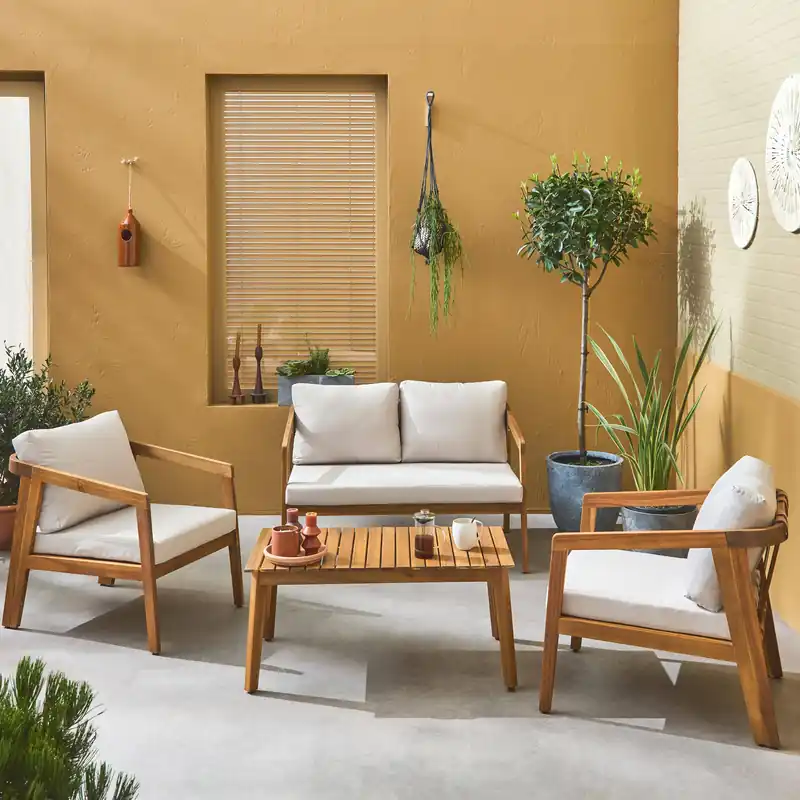 Conjunto de jardín de madera, 4 plazas - Conjuntos de jardín y terraza